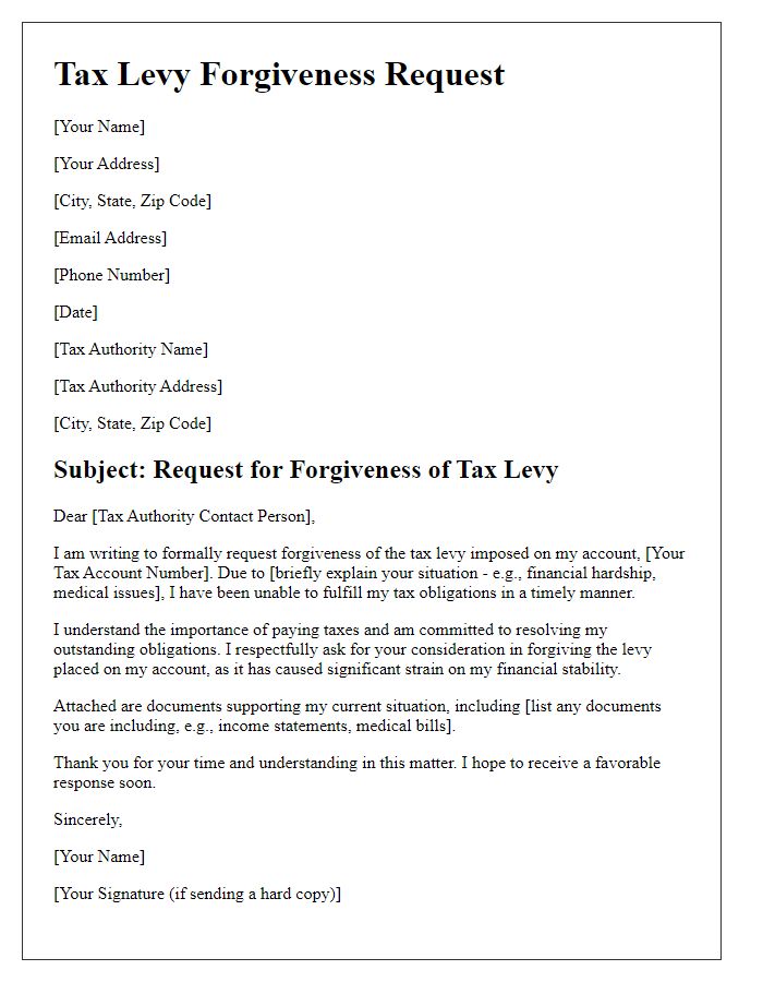 Letter template of tax levy forgiveness letter