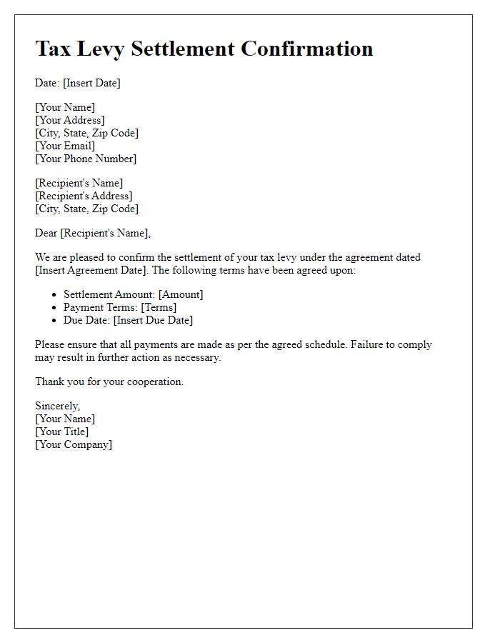 Letter template of tax levy settlement confirmation