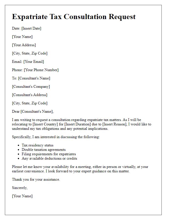 Letter template of expatriate tax consultation request.