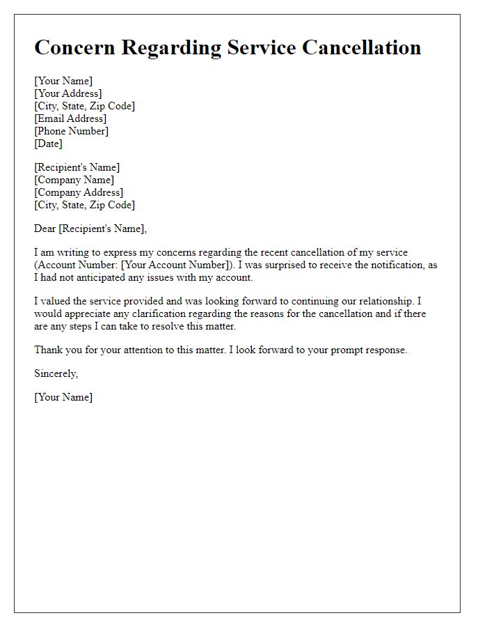 Letter template of concerns about service cancellation.