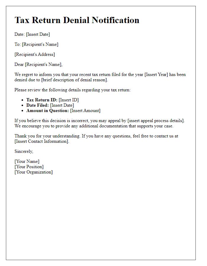Letter template of denied tax return update