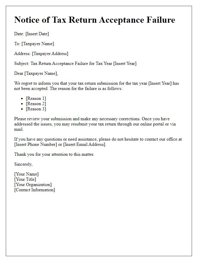 Letter template of tax return acceptance failure