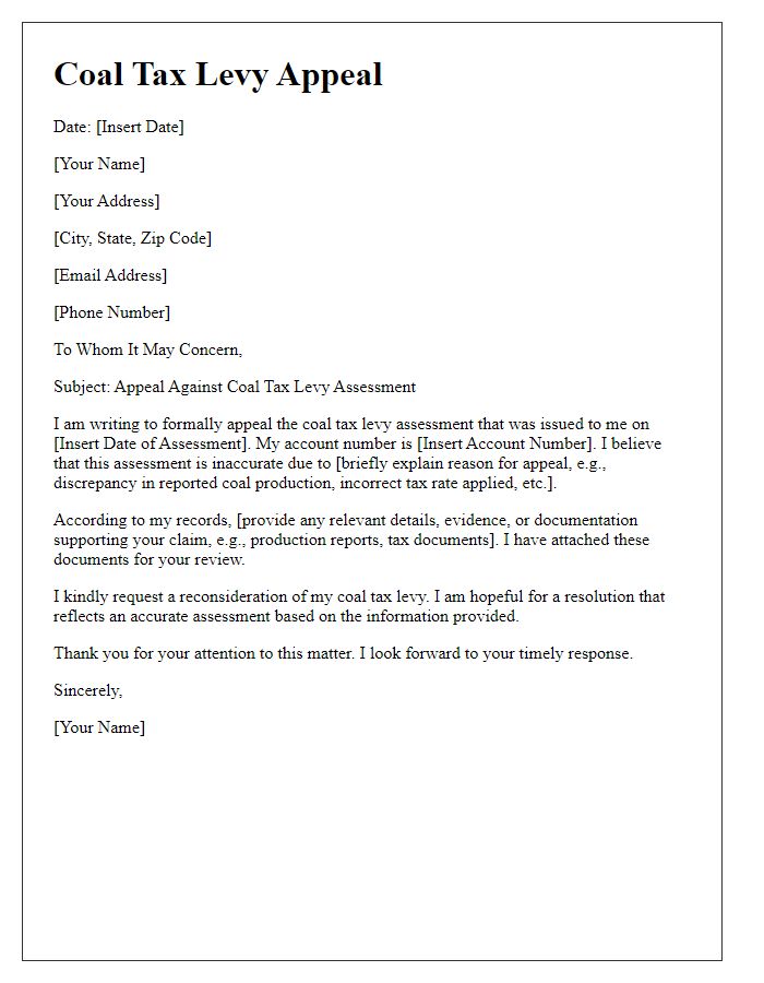 Letter template of coal tax levy appeal process for taxpayers.