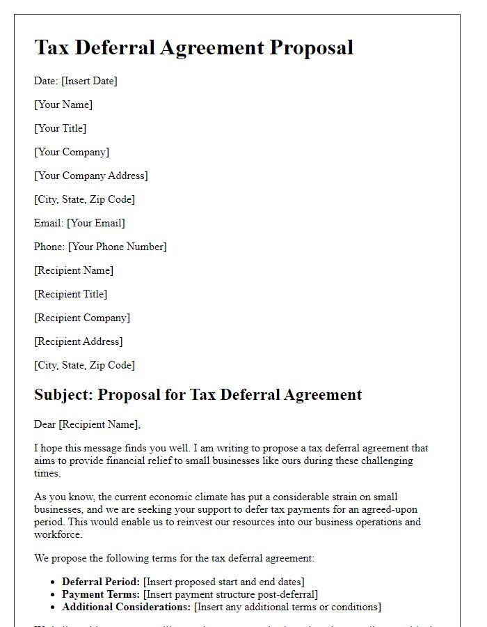 Letter template of tax deferral agreement proposal for small businesses.