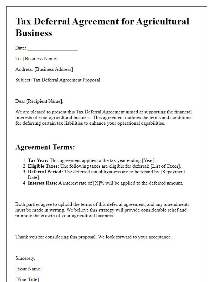 Letter template of tax deferral agreement strategy for agricultural businesses.