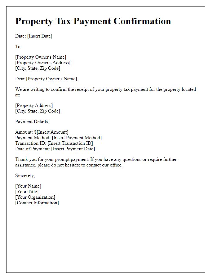 Letter template of property tax payment confirmation letter