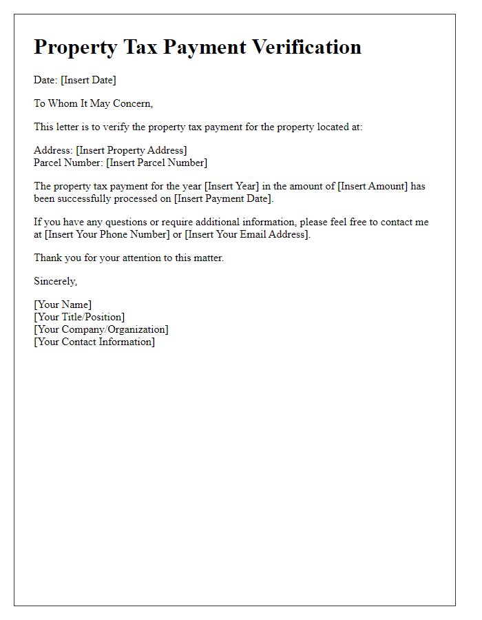 Letter template of property tax payment verification