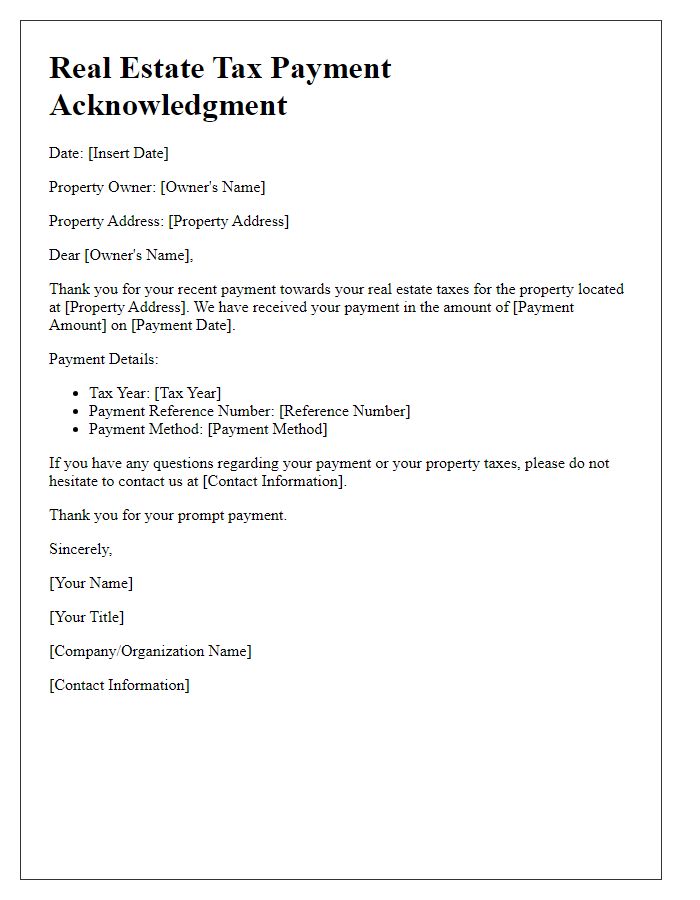 Letter template of real estate tax payment acknowledgment