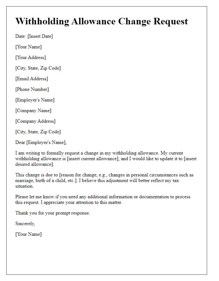 Letter template of withholding allowance change request