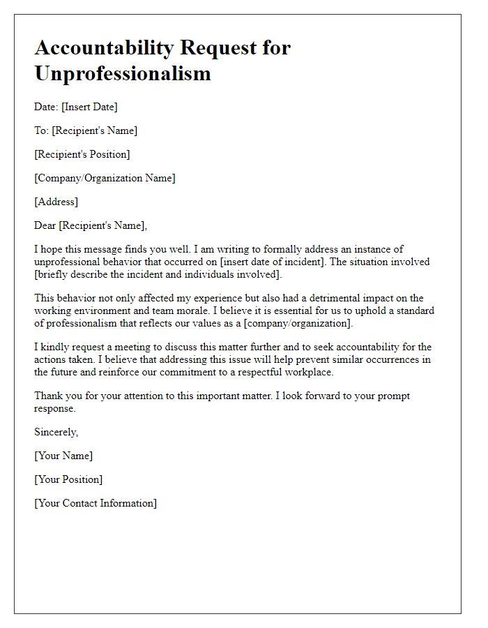 Letter template of accountability request for unprofessionalism