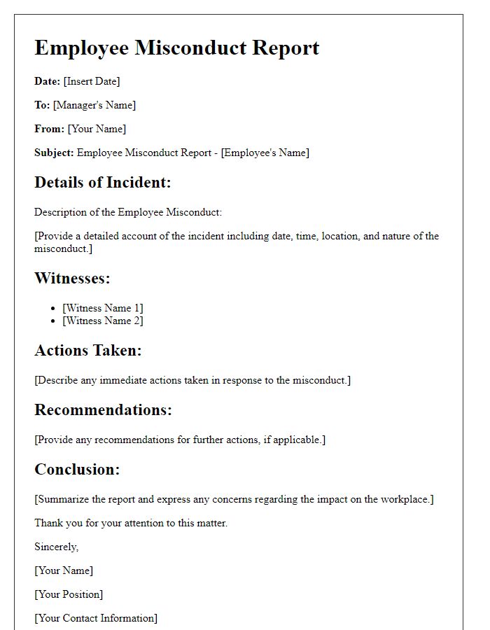 Letter template of employee misconduct report