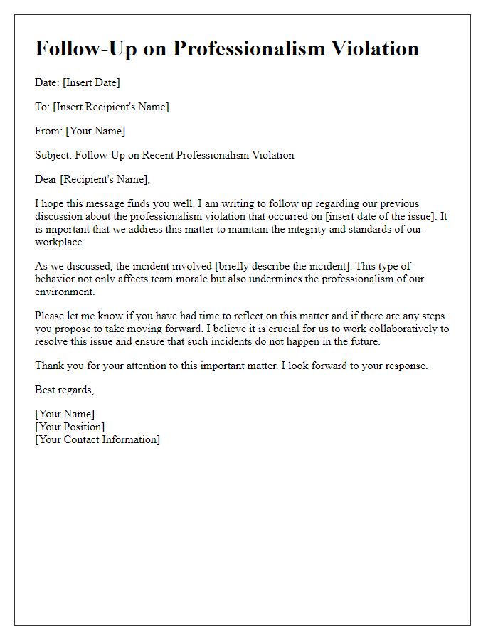 Letter template of professionalism violation follow-up