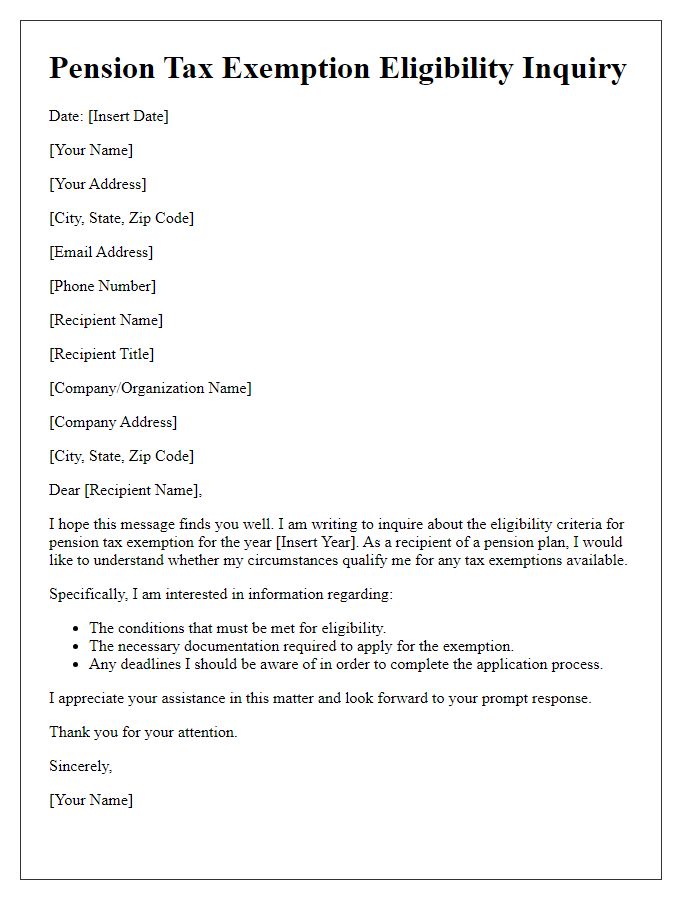 Letter template of pension tax exemption eligibility inquiry