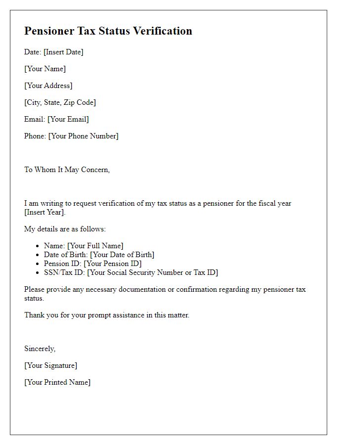 Letter template of pensioner tax status verification