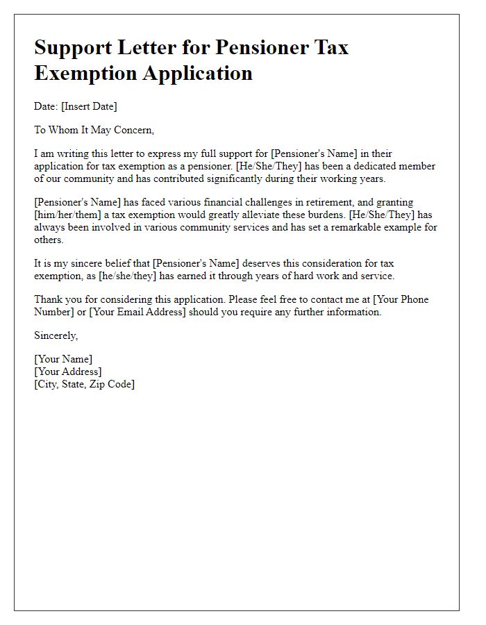 Letter template of support for pensioner tax exemption application