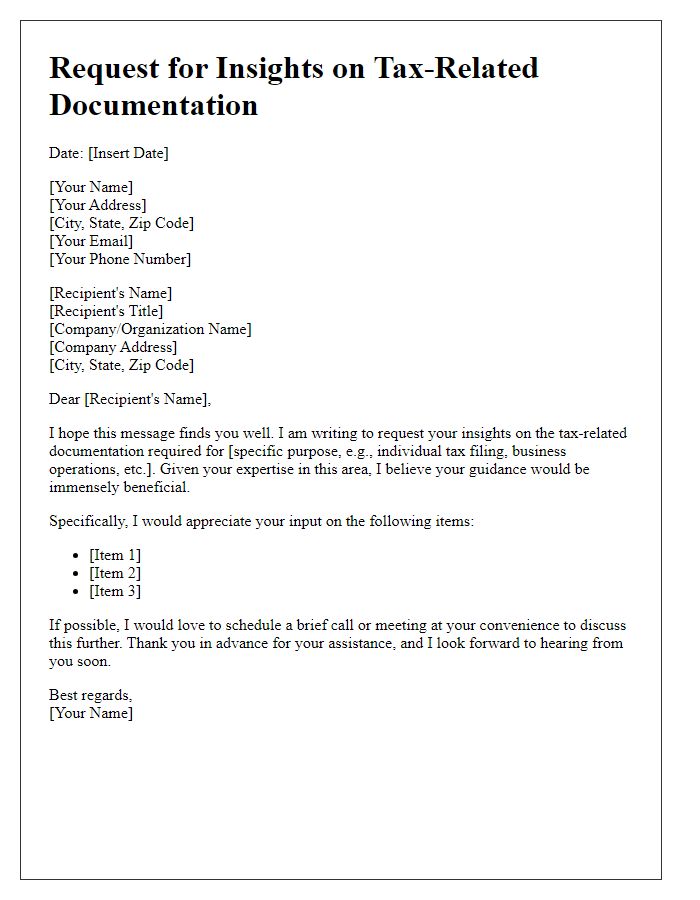 Letter template of request for insights on tax-related documentation