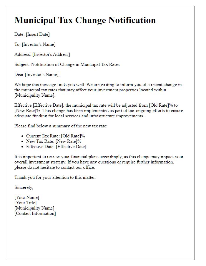 Letter template of municipal tax change notification for investors