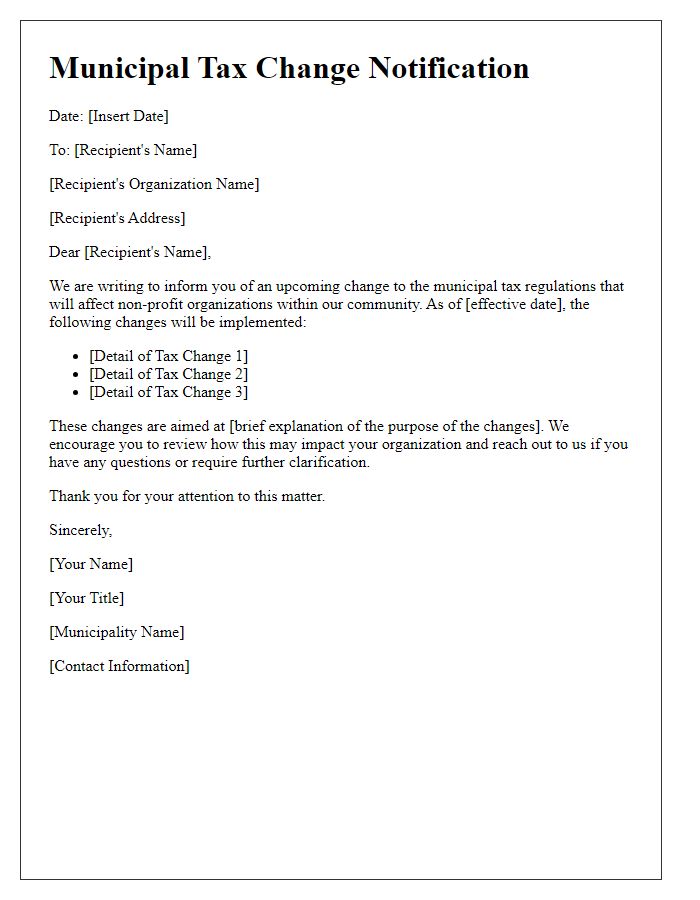 Letter template of municipal tax change notification for non-profit organizations