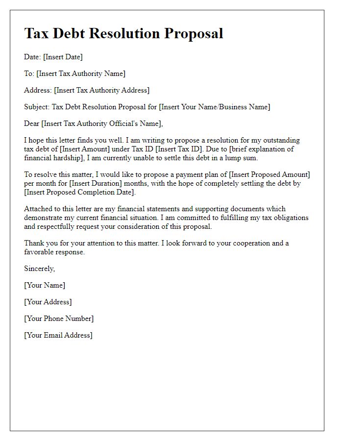 Letter template of tax debt resolution proposal