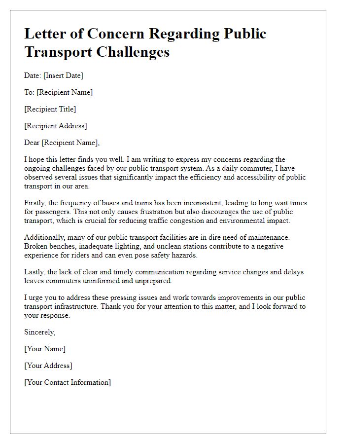 Letter template of concerns regarding current public transport challenges