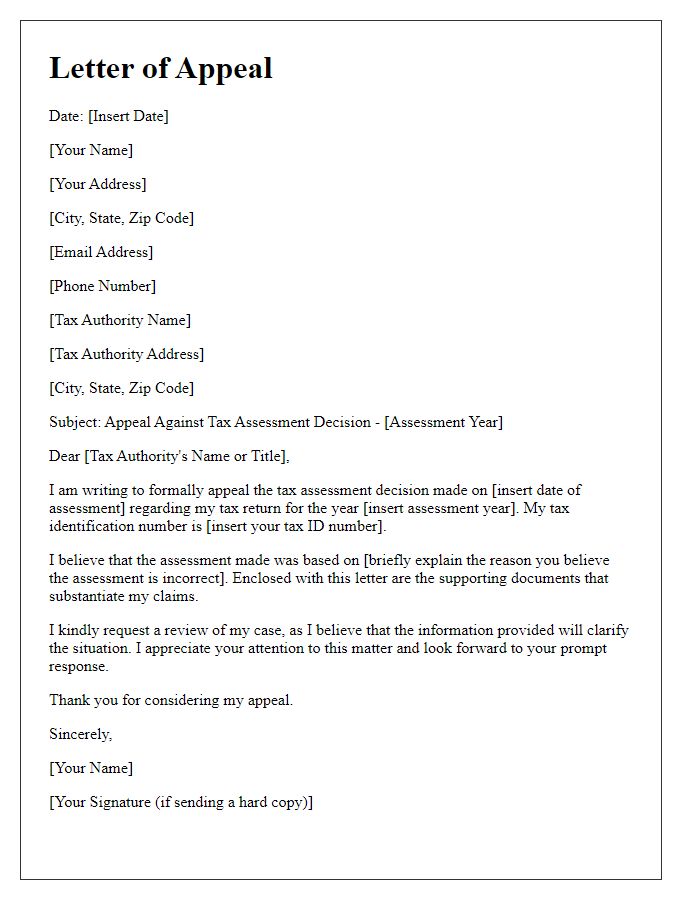 Letter template of appeal against tax assessment decision