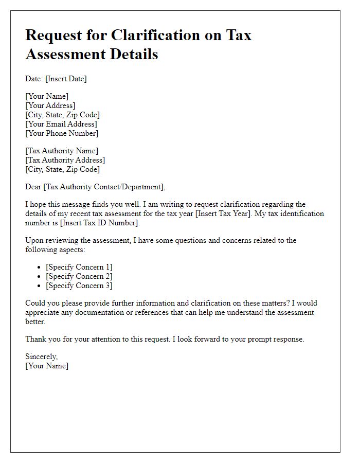 Letter template of clarification request for tax assessment details