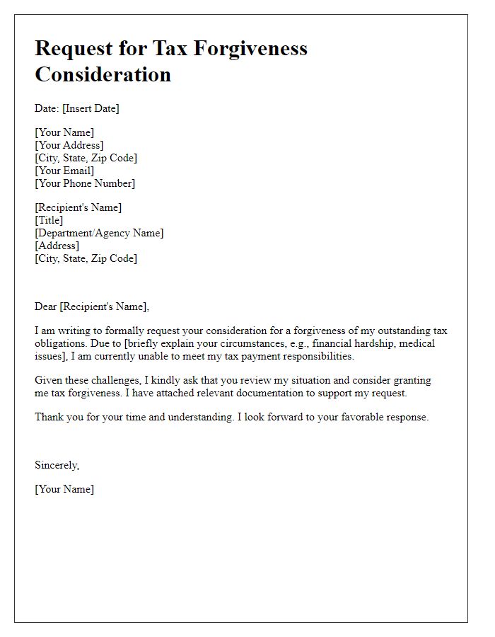 Letter template of request for tax forgiveness consideration