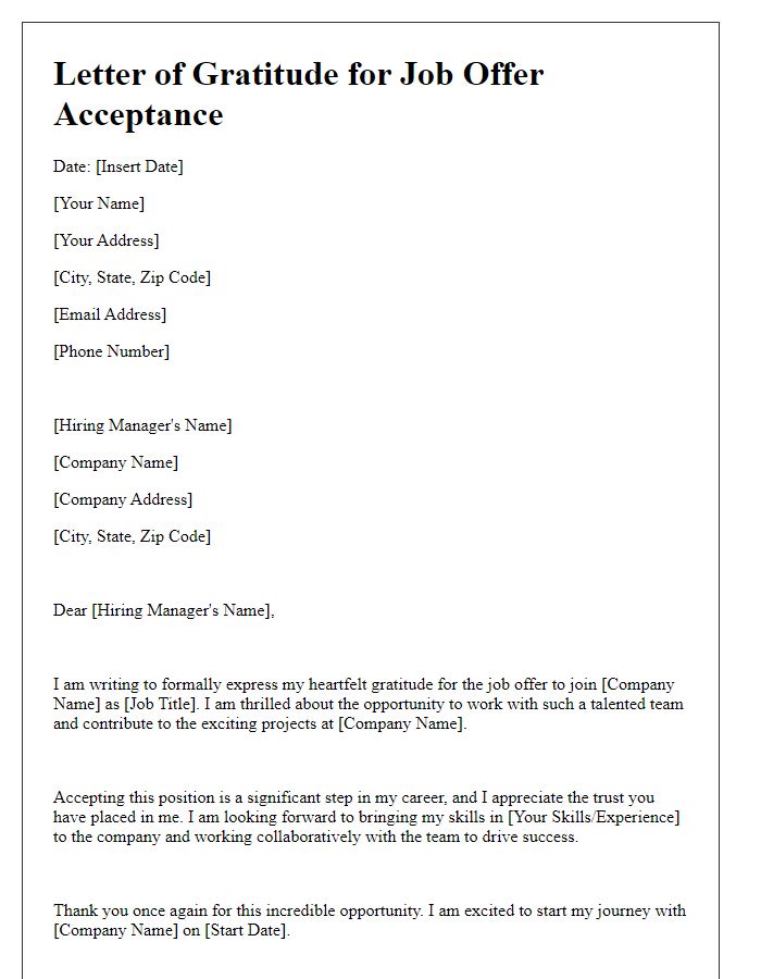 Letter template of Gratitude for Job Offer Acceptance