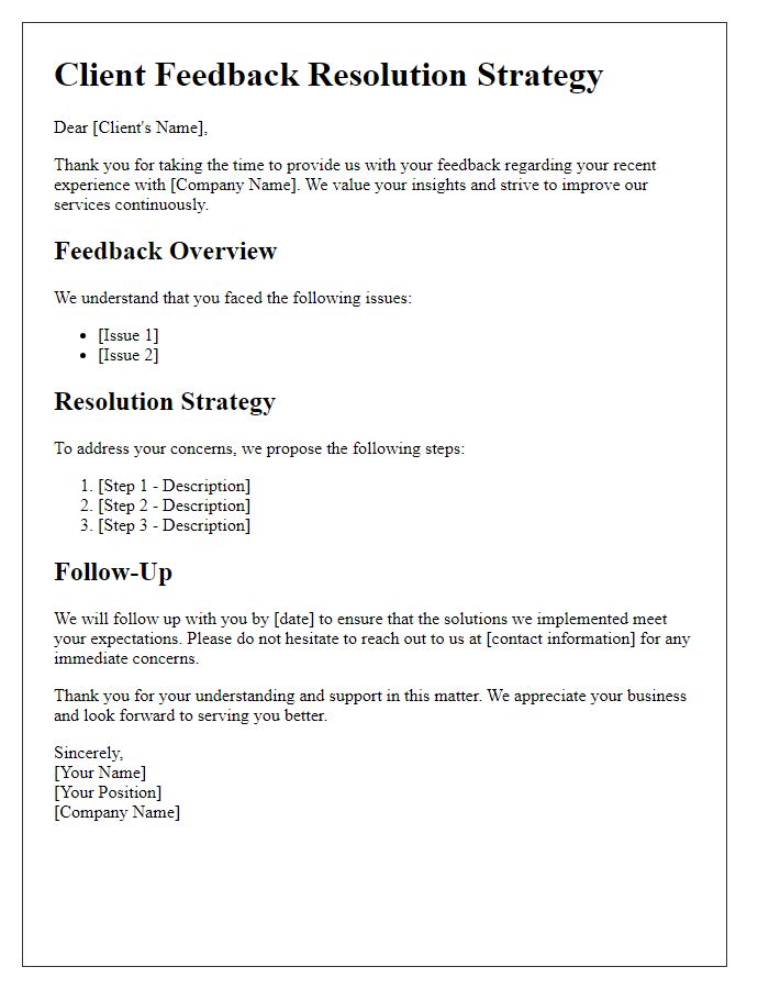 Letter template of client feedback resolution strategy