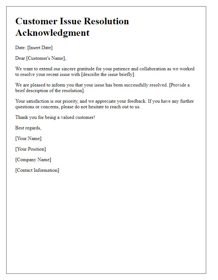 Letter template of customer issue resolution acknowledgment