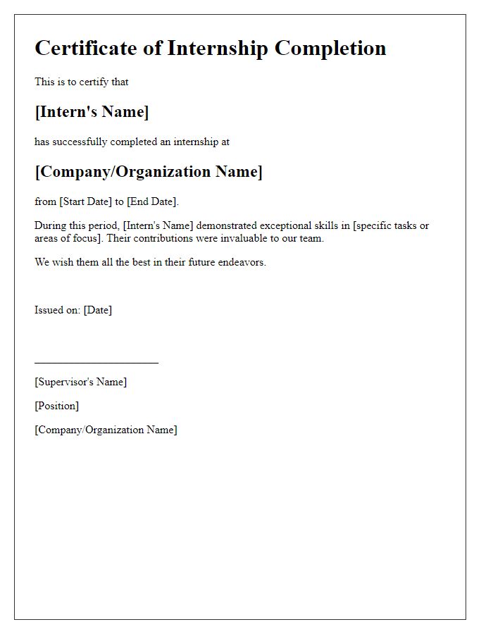 Letter template of certificate of internship completion.