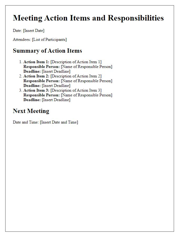 Letter template of action items and responsibilities post-meeting