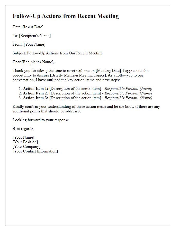 Letter template of follow-up actions from recent meeting