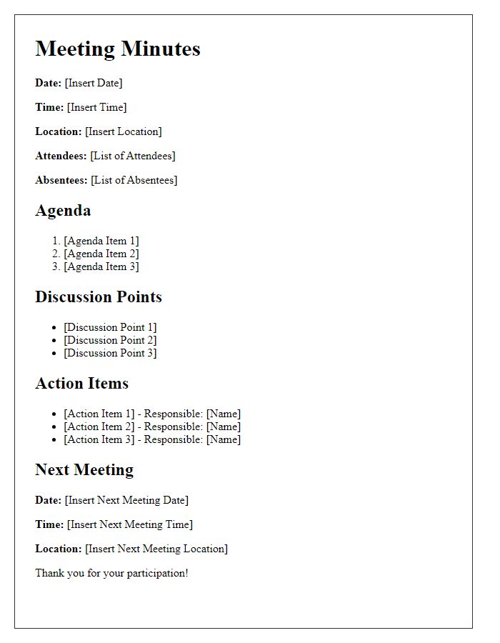 Letter template of meeting minutes for team distribution