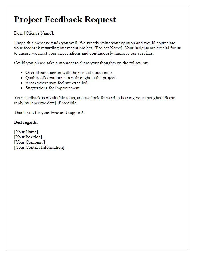 Letter template of client project feedback request