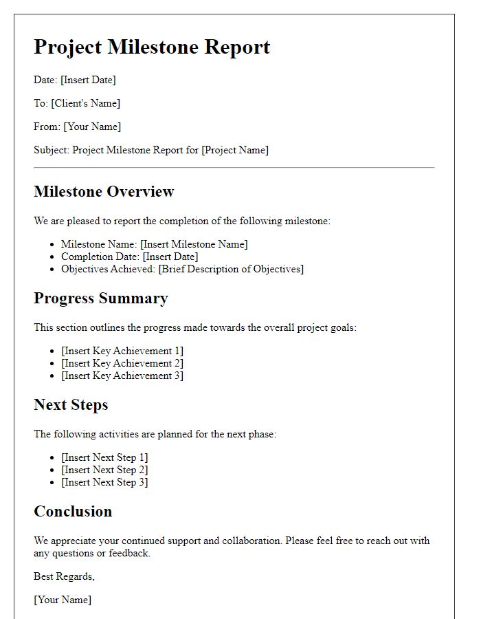 Letter template of client project milestone report