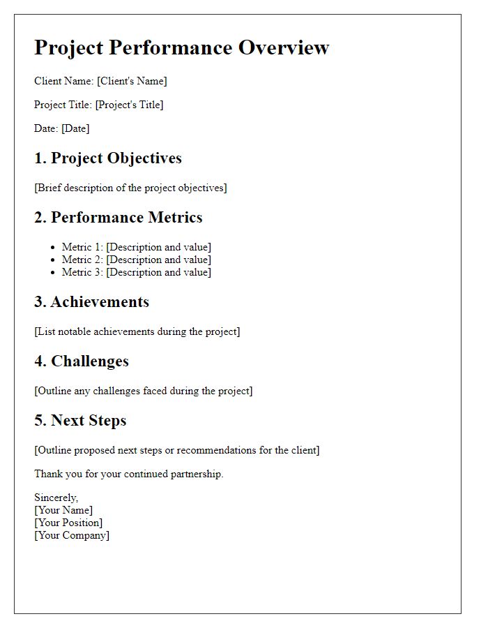 Letter template of client project performance overview