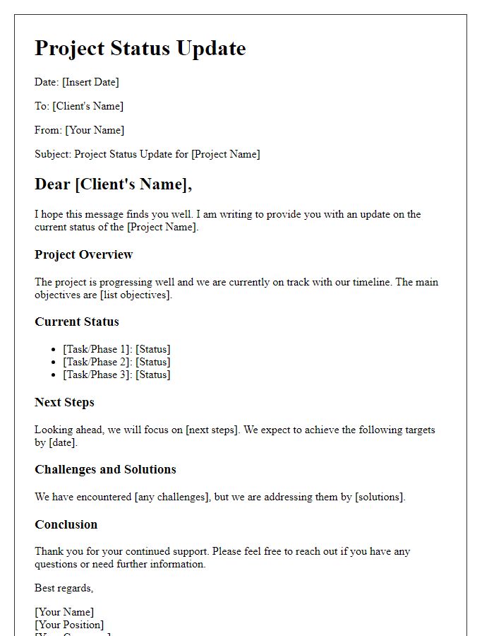 Letter template of client project status update