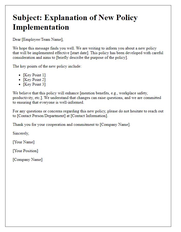 Letter template of explanation for new policy implementation