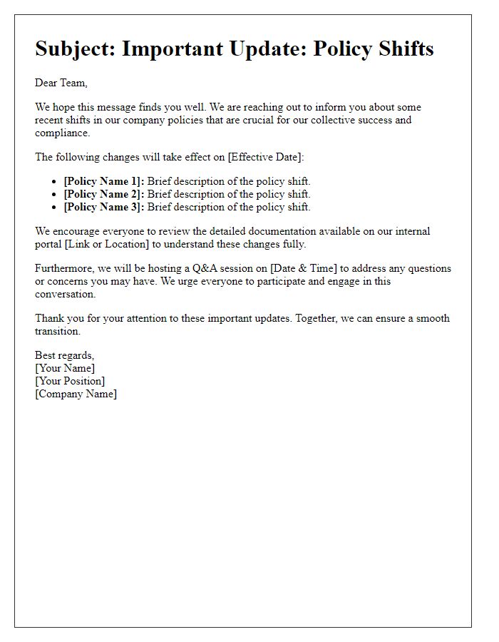 Letter template of outreach for employee awareness on policy shifts