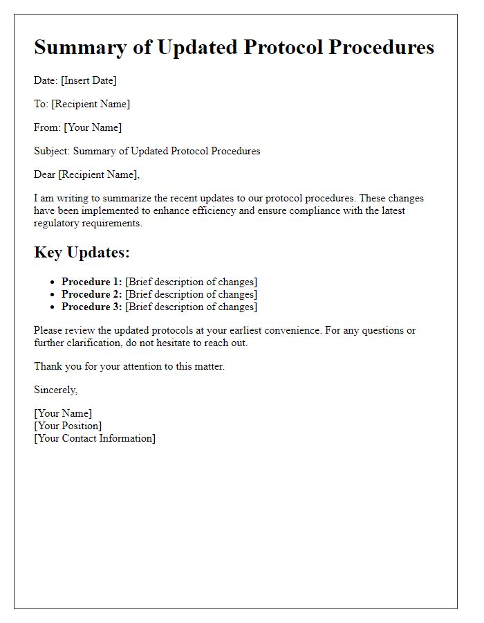 Letter template of summary for updated protocol procedures