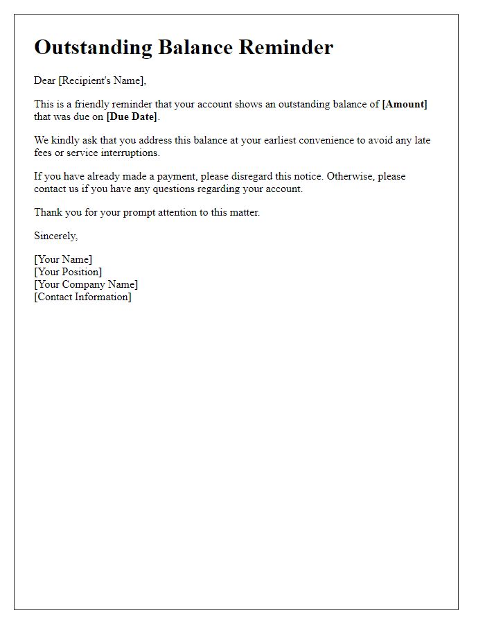 Letter template of outstanding balance reminder