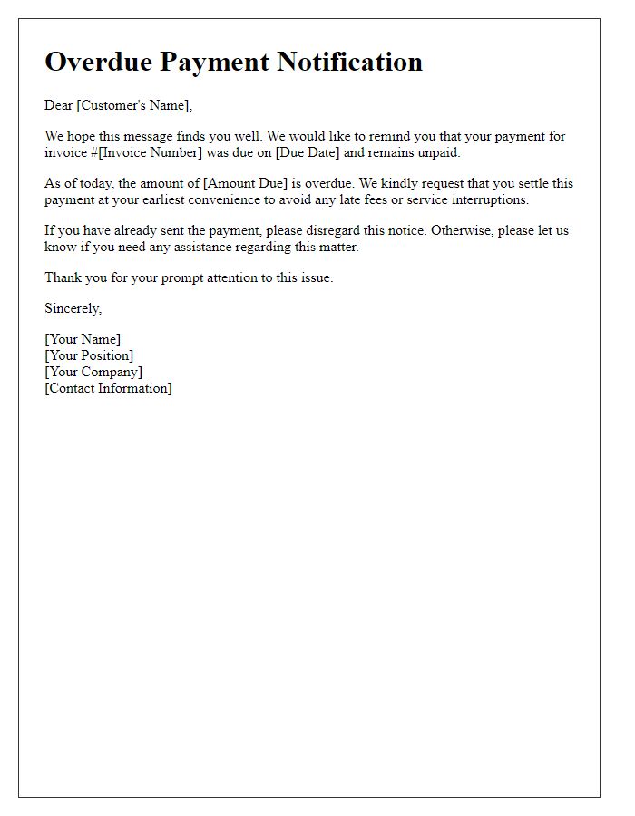 Letter template of overdue payment notification