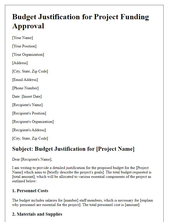 Letter template of budget justification for project funding approval