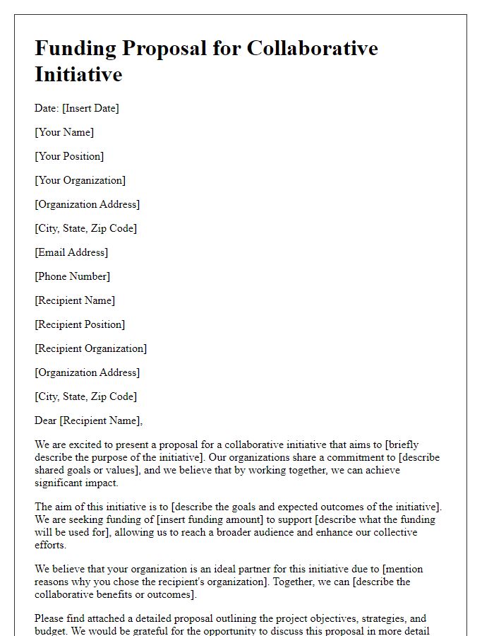 Letter template of funding proposal for collaborative initiative