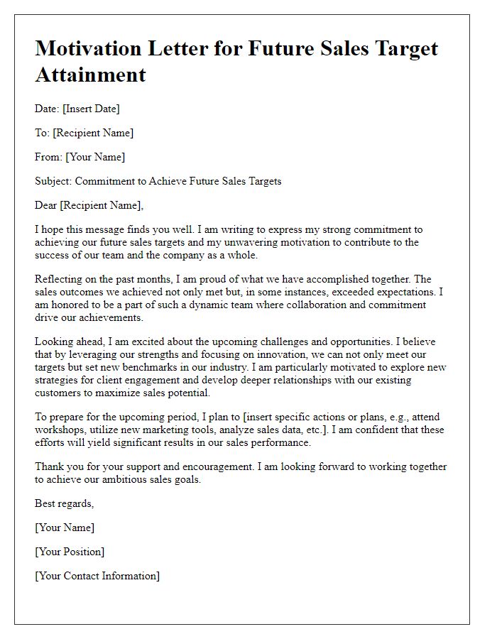 Letter template of motivation for future sales target attainment