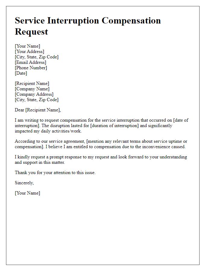 Letter template of service interruption compensation request.