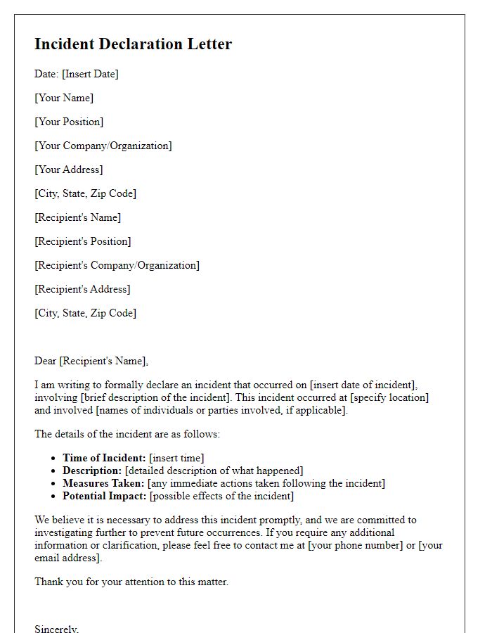 Letter template of formal incident declaration