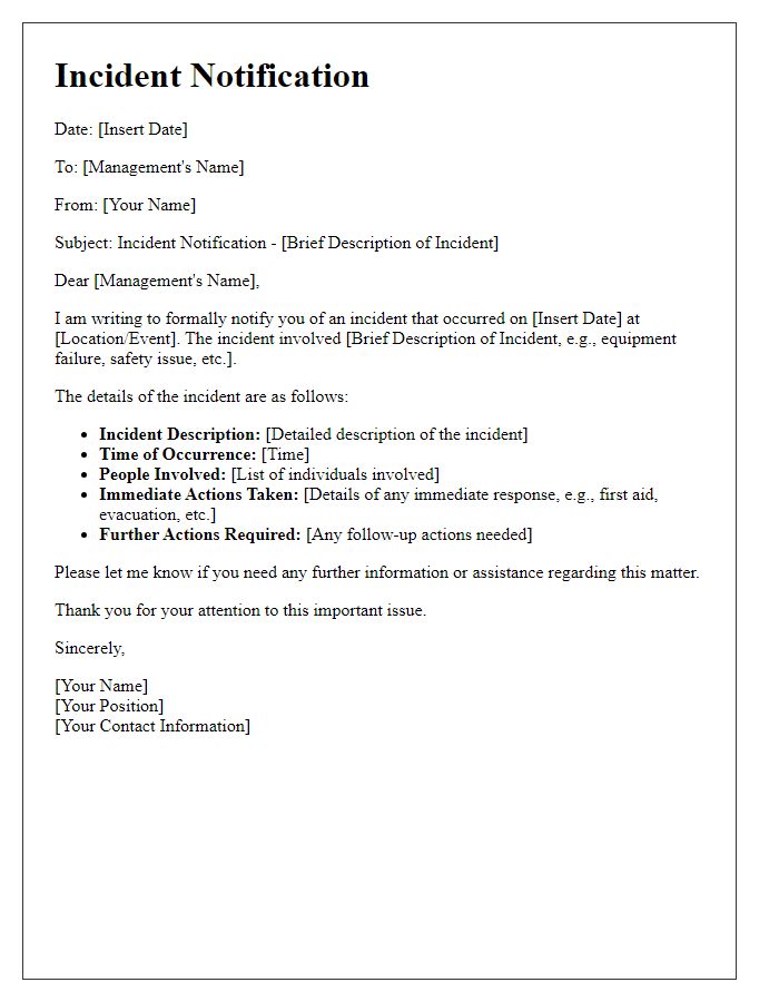 Letter template of incident notification for management