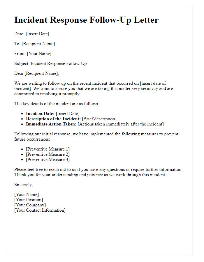 Letter template of incident response and follow-up